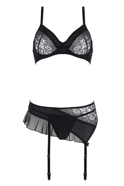 Komplet biustonosz + stringi + pas do pończoch Casmir Kitasana set black