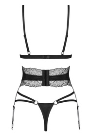 Komplet biustonosz + stringi + pas do pończoch Obsessive Lobellis 3-pcs set czarny 