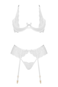 Komplet biustonosz + stringi + pas do pończoch Beauty Night Rose set BN6722 white