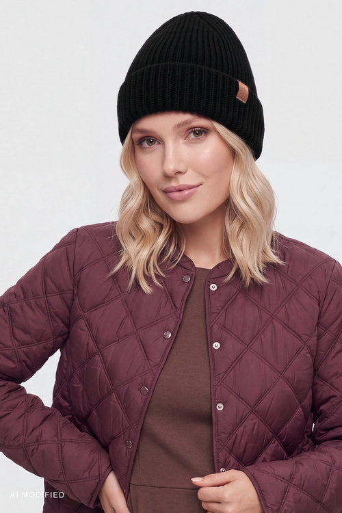 Vivisence 70123 Czapka beanie damska prążkowana z wywinięciem, czarny