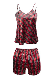 Nocna komplet top + szorty Dkaren DK-KK-012 czerwono-czarny