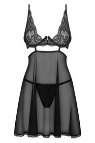 Komplet koszulka + stringi Obsessive Nutris babydoll czarny