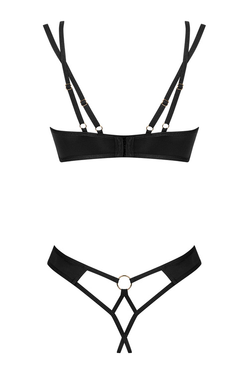 Nocna komplet biustonosz + stringi Obsessive Nesari 2-pcs crotchless set czarny