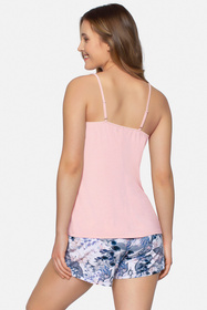 Nocna komplet top + szorty Babella Primavera-K print/róż
