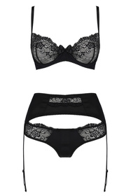 Nocna komplet biustonosz + figi + pas do pończoch Avanua Aya set black 
