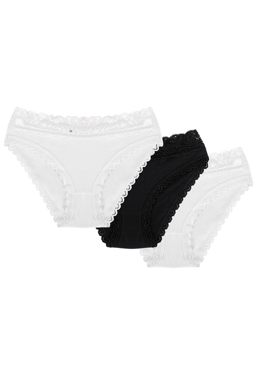 Wol-Bar Soft Lovely 3-pak Majtki figi, biały-biały-czarny