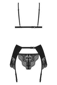 Komplet biustonosz + stringi + pas do pończoch Beauty Night Obsidian Desire set BN6749 black