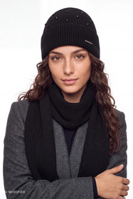 Vivisence 70133 KMPL komplet czapka i szalik wełna merino, czarny