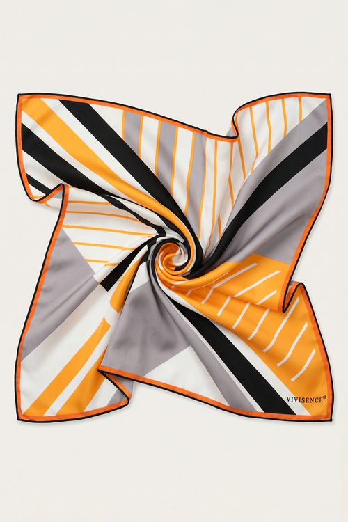 Vivisence S65-005 apaszka jedwabna geometryczna czarny/żółty/geometryczny