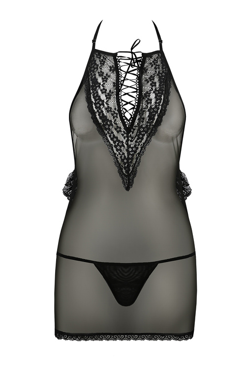 Passion Erza chemise Nocna komplet koszulka + stringi, black