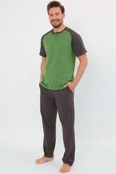 Piżama Italian Fashion Aleksander kr.r. dł.sp. zielony/c.melanż