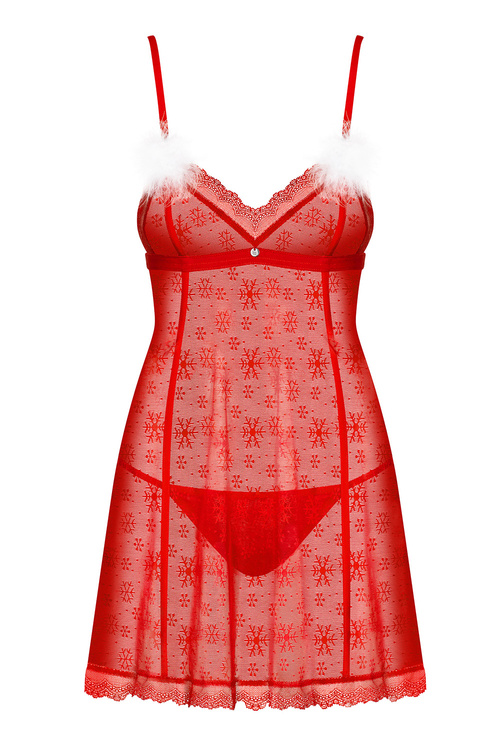 Obsessive Claussica Nocna komplet koszulka + stringi, red