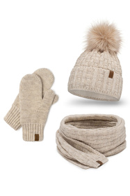 Komplet czapka+szalik+rękawiczki Vivisence 7015 Kmpl+R beżowy