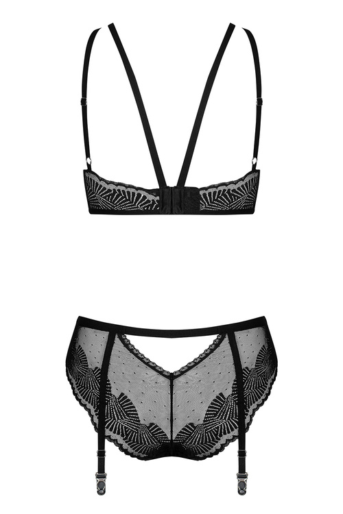 Obsessive Allastia 2-pcs set Nocna komplet biustonosz + figi, czarny