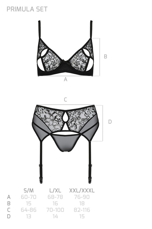 Passion Primula set Nocna komplet biustonosz + stringi + pas do pończoch, black