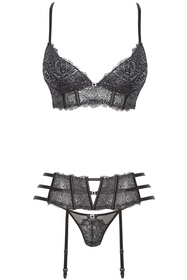 Komplet biustonosz + stringi + pas do pończoch Beauty Night Ileen set BN6536 black