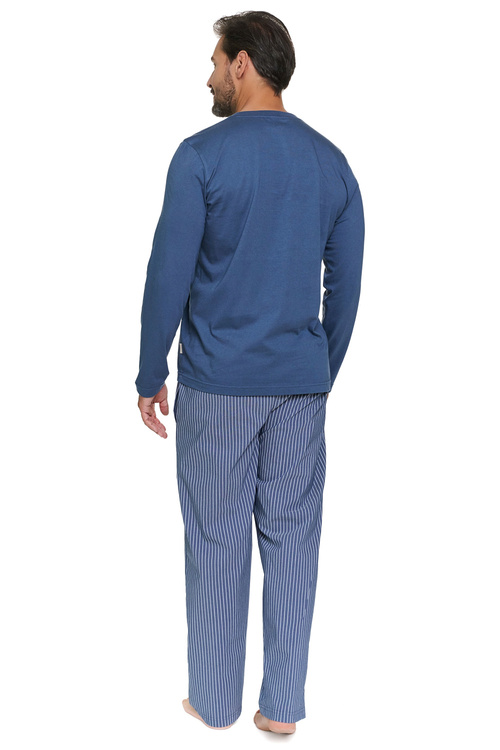Doctor Nap PMB.7522 Piżama męska bawełniana długi rękaw, denim blue