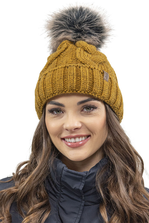 Komplet czapka+komin+rękawiczki Vivisence 7014 Kmpl+R ciemny żółty