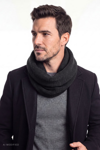 Vivisence MK7113 komin męski z wełny merino, czarny