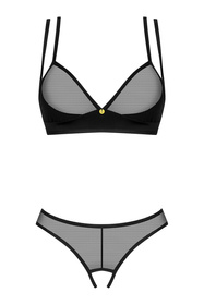 Nocna komplet biustonosz + stringi Obsessive Nesari 2-pcs crotchless set czarny