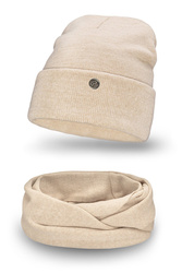 Pamami 14501+15604 komplet czapka i komin prążkowany beżowy