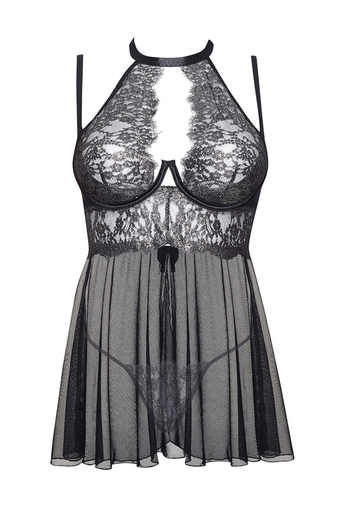 Nocna komplet koszulka + stringi Beauty Night Mariana chemise BN6640 silver
