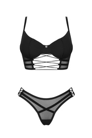 Nocna komplet biustonosz + stringi Obsessive Roxelia 2-pcs set czarny