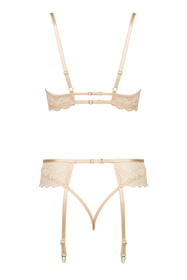 Komplet biustonosz + stringi + pas do pończoch Beauty Night Rose set BN6725 nude