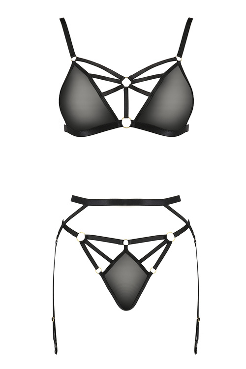 Passion Meggy set Nocna komplet biustonosz + stringi, black