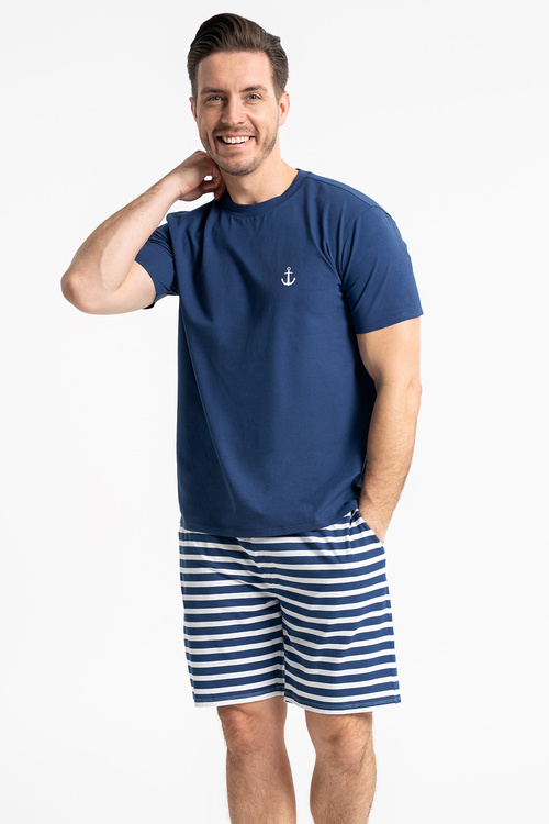 Moraj PDM3600-005 piżama męska krótka, spodenki w paski blue