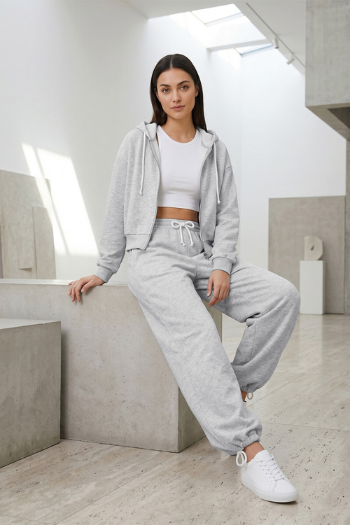 Vivisence 9009 bluza rozpinana z kapturem krótki fason szary melanż