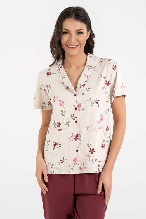 Moraj PDD4600-022 piżama koszulowa w kwiaty patt 1-bordo