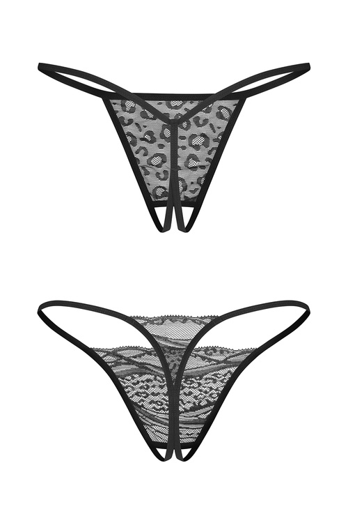 Stringi otwarte Obsessive Bianca 2-pack crotchless thong czarny