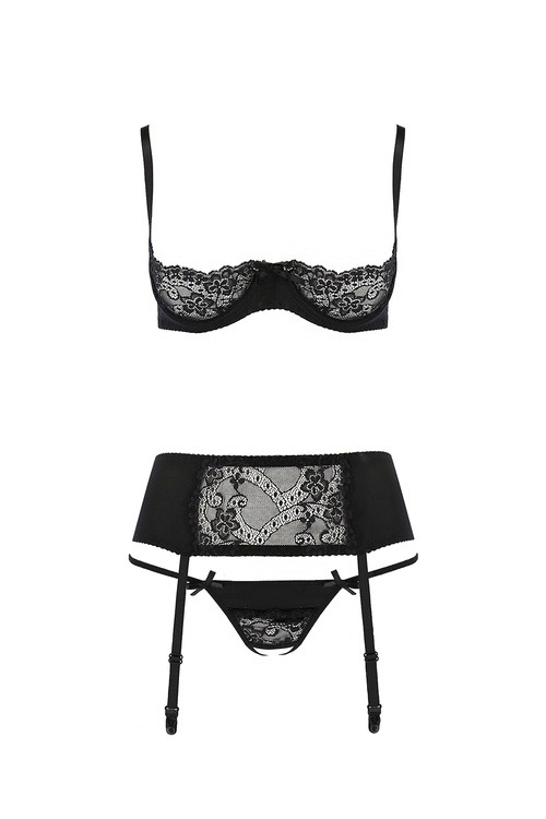 Nocna komplet półbiustonosz + stringi + pas do pończoch Casmir Aurelia set black