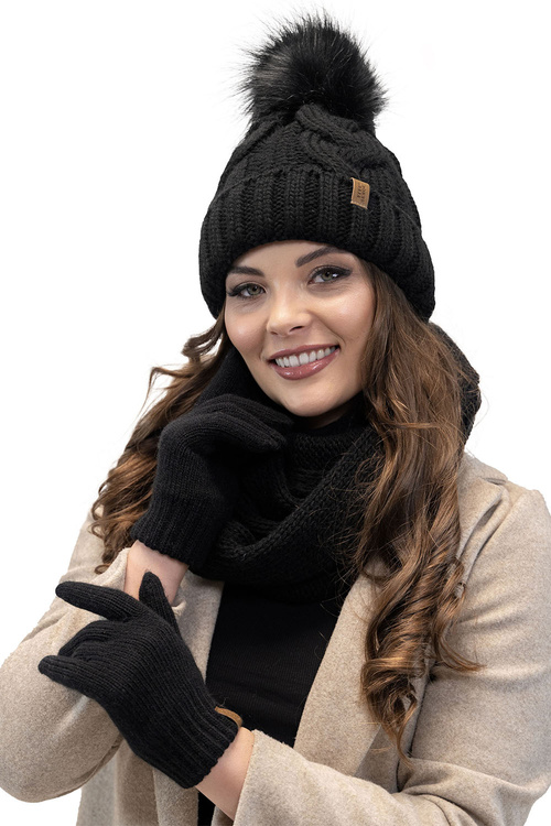 Komplet czapka+komin+rękawiczki Vivisence 7014 Kmpl+R czarny