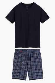 Atlantic NMP-401 piżama męska z szortami w kratę granat/denim