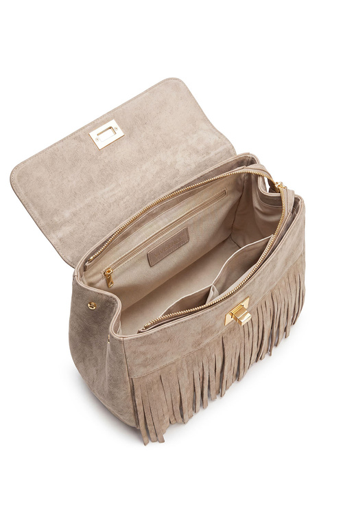 Vivisence T0036 torebka do ręki z frędzlami taupe