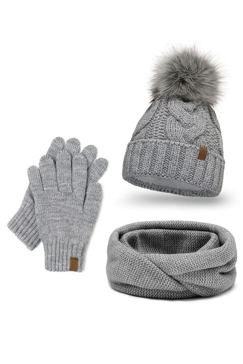 Komplet czapka+komin+rękawiczki Vivisence 7014 Kmpl+R jasnoszary