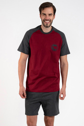 Nocna piżama Italian Fashion Morten kr.r. kr.sp. bordo/c.melanż