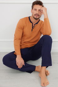 Piżama Italian Fashion Juliusz dł.r. dł.sp. koniak/granat