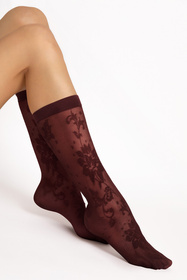 Fiore Shari G1204 skarpetki 30 DEN z kwiatowym wzorem, oxblood