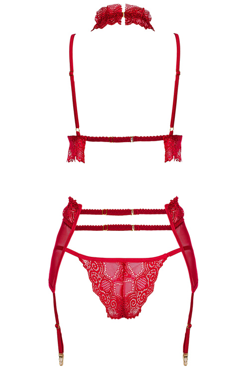 Beauty Night Velvet Sin komplet z pasem do pończoch cherry