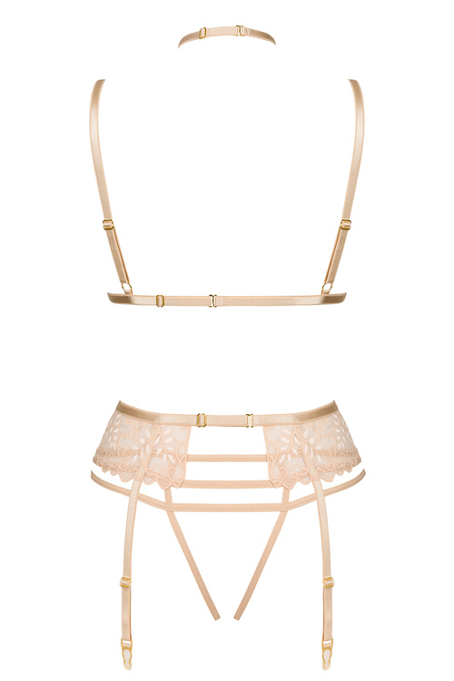 Komplet biustonosz + stringi + pas do pończoch Beauty Night Noemi set BN6723 nude