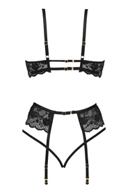 Komplet biustonosz + stringi + pas do pończoch Beauty Night Rose set BN6721 black