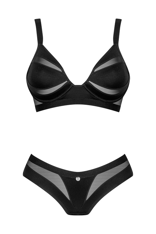Nocna komplet biustonosz + figi Obsessive Chic Amoria 2-pcs set czarny