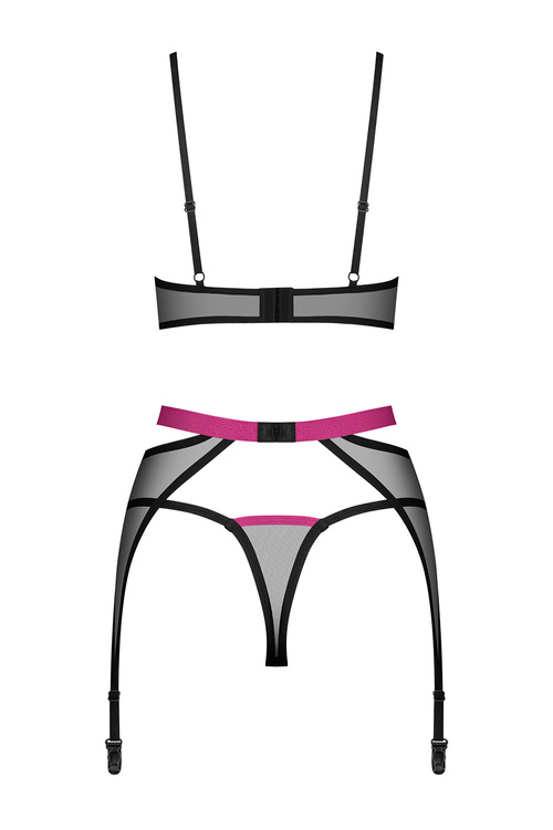 Komplet biustonosz + stringi + pas do pończoch Obsessive Novenes 3-pcs set black
