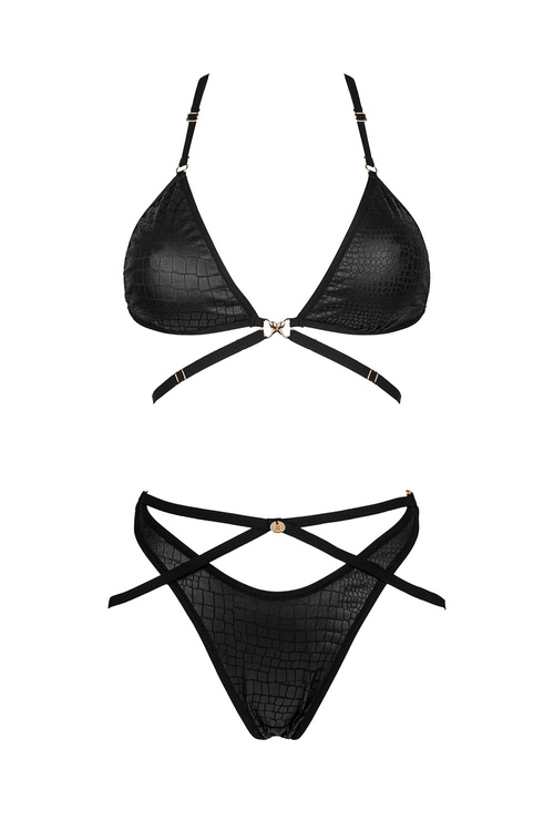 Obsessive Cobra Nive set Nocna komplet biustonosz + figi, czarny