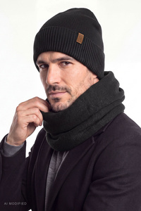 Vivisence M7013 KMPL komplet czapka i komin z wełny merino, czarny