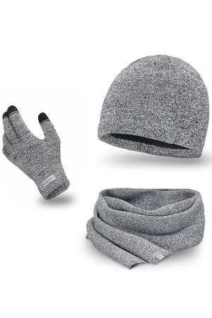 Pamami 14001+15102+16180 komplet czapka szalik rękawiczki jasnoszary melanż