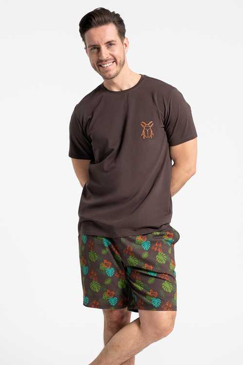 Moraj PDM3700-004 piżama męska tropikalny wzór brown
